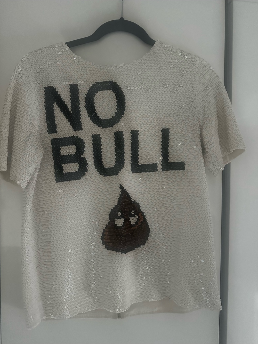 ASHISH White Sequin 'NO BULL' Graphic Tee